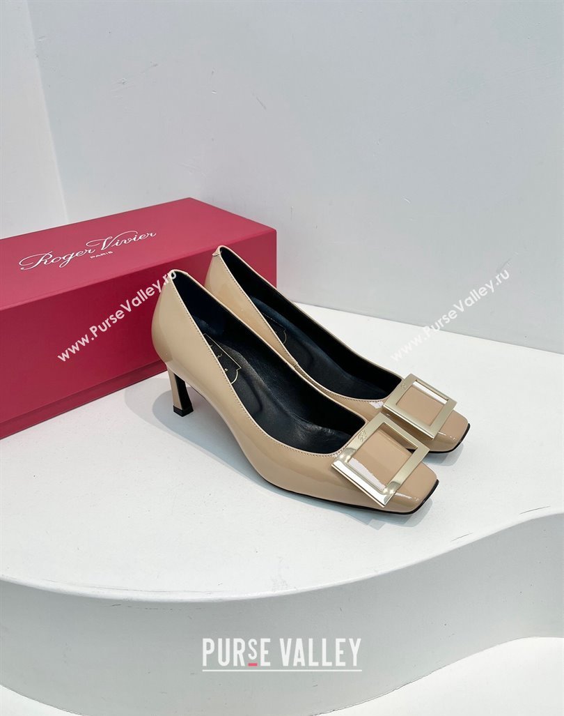 Roger Vivier Trompette Metal Buckle Pumps 7cm in Patent Leather Beige 2024 0611 (KL-240611141)