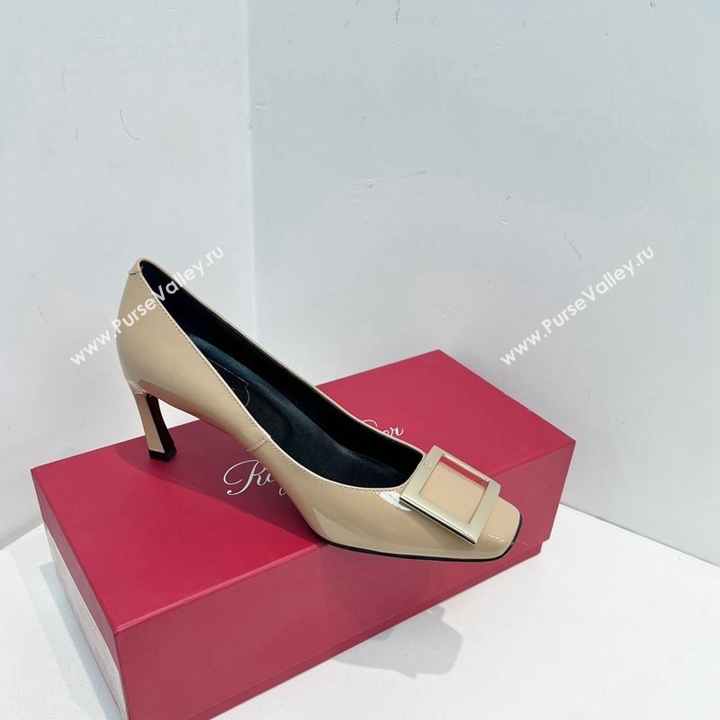 Roger Vivier Trompette Metal Buckle Pumps 7cm in Patent Leather Beige 2024 0611 (KL-240611141)