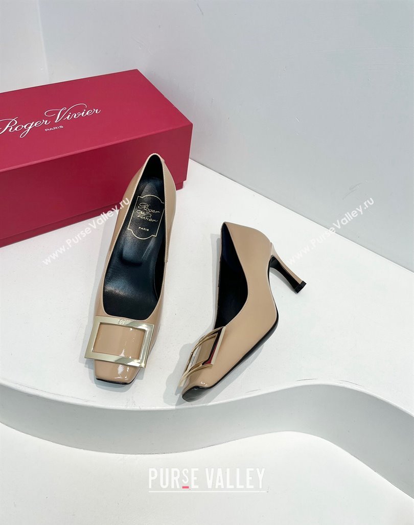 Roger Vivier Trompette Metal Buckle Pumps 7cm in Patent Leather Beige 2024 0611 (KL-240611141)