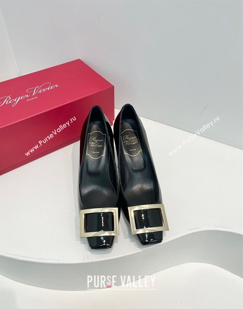 Roger Vivier Trompette Metal Buckle Pumps 7cm in Patent Leather Black 2024 0611 (KL-240611147)