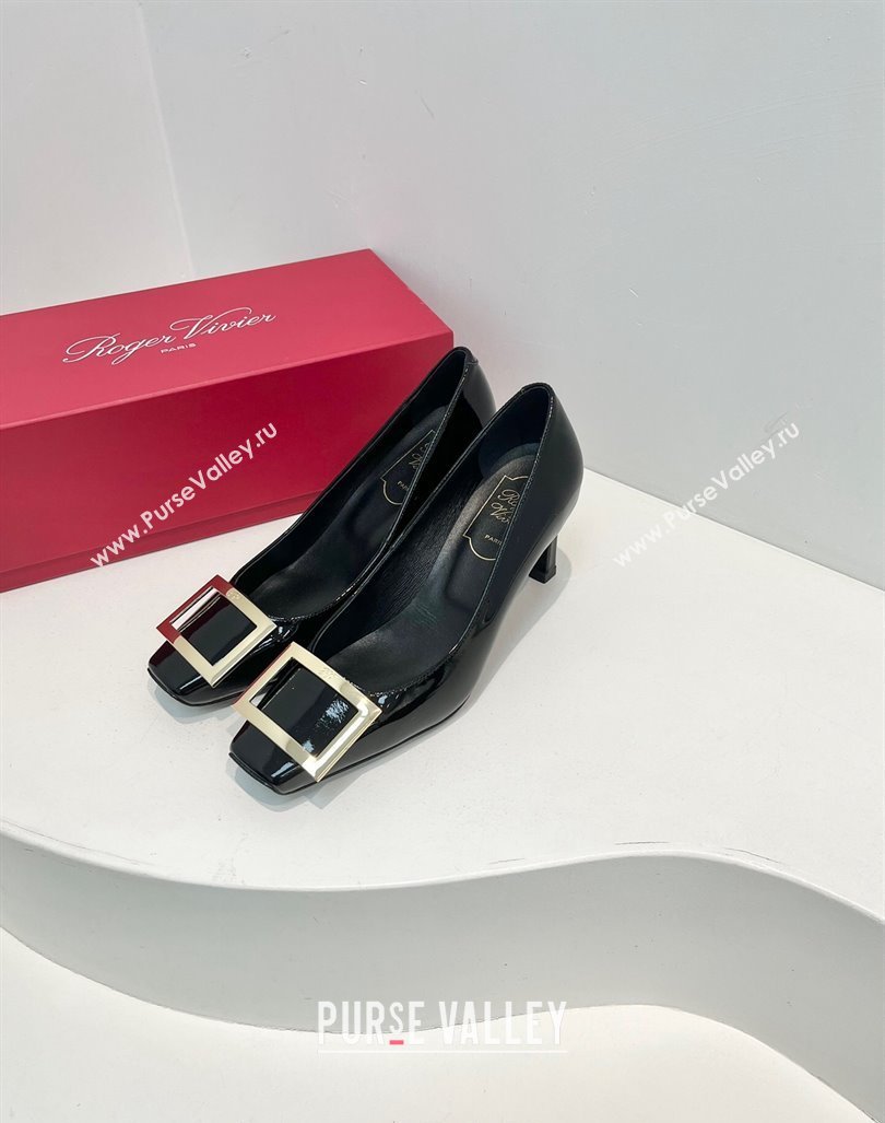 Roger Vivier Trompette Metal Buckle Pumps 7cm in Patent Leather Black 2024 0611 (KL-240611147)