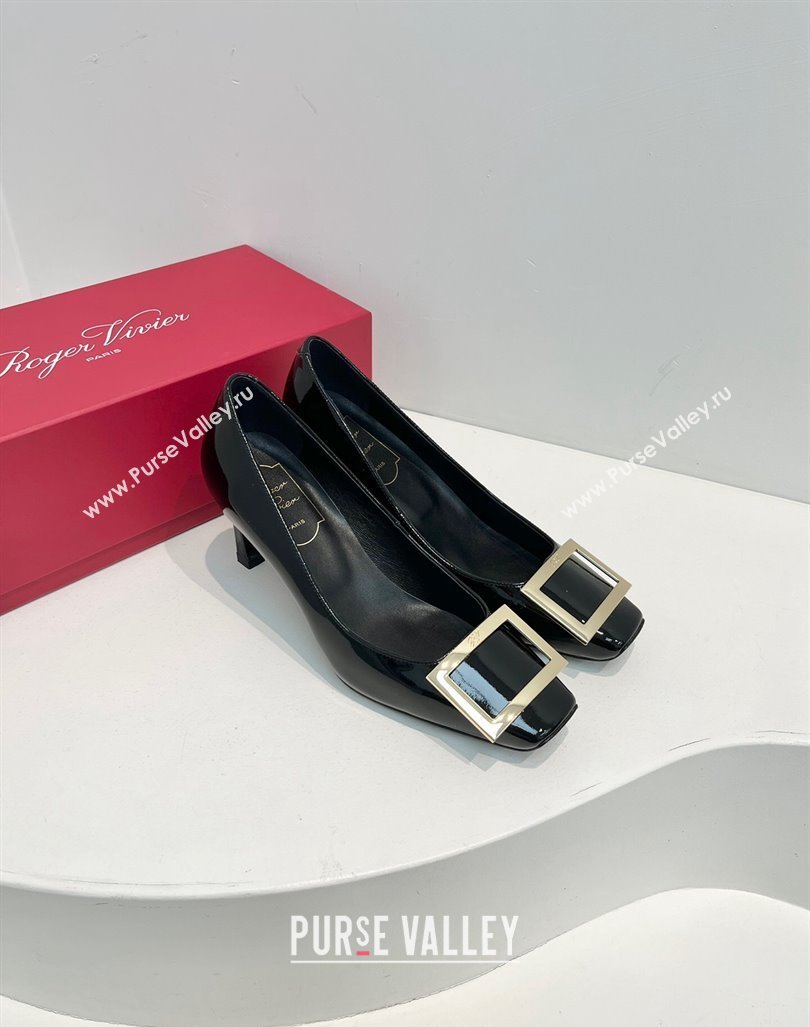 Roger Vivier Trompette Metal Buckle Pumps 7cm in Patent Leather Black 2024 0611 (KL-240611147)