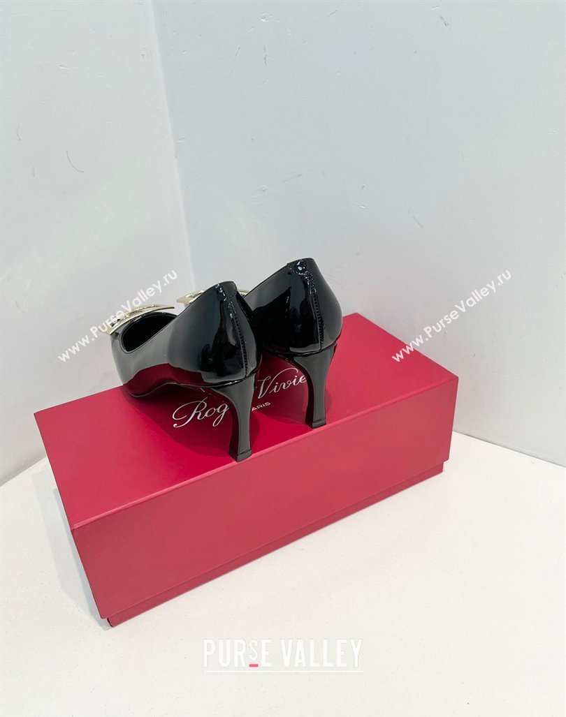 Roger Vivier Trompette Metal Buckle Pumps 7cm in Patent Leather Black 2024 0611 (KL-240611147)