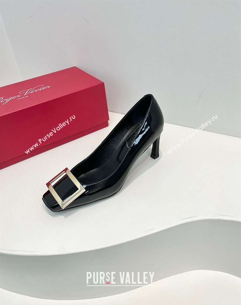 Roger Vivier Trompette Metal Buckle Pumps 7cm in Patent Leather Black 2024 0611 (KL-240611147)