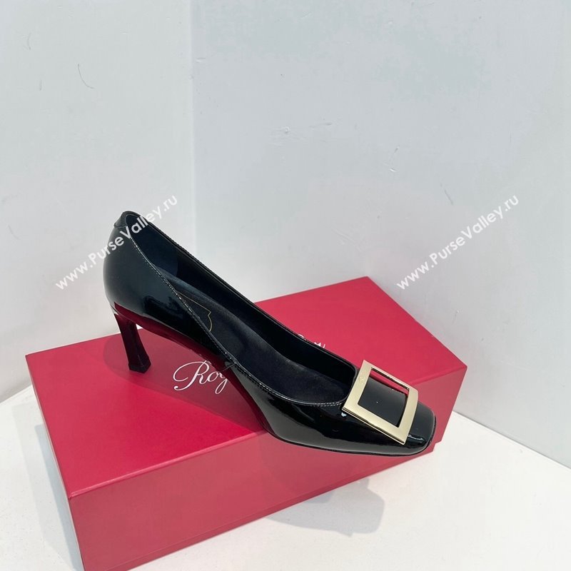 Roger Vivier Trompette Metal Buckle Pumps 7cm in Patent Leather Black 2024 0611 (KL-240611147)