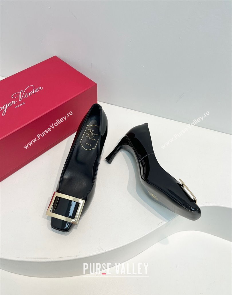 Roger Vivier Trompette Metal Buckle Pumps 7cm in Patent Leather Black 2024 0611 (KL-240611147)