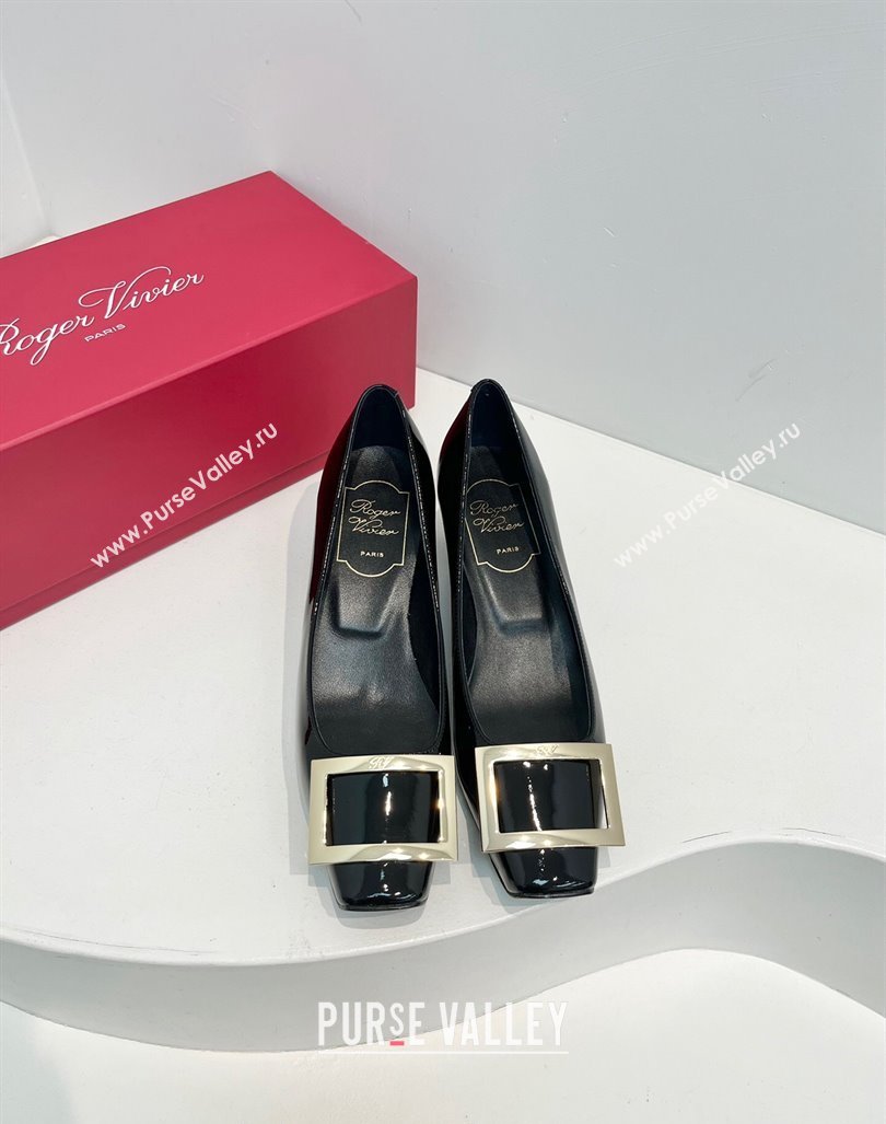 Roger Vivier Trompette Metal Buckle Pumps 4.5cm in Patent Leather Black 2024 0611 (KL-240611148)