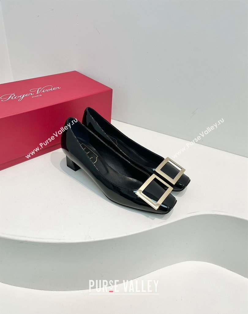 Roger Vivier Trompette Metal Buckle Pumps 4.5cm in Patent Leather Black 2024 0611 (KL-240611148)