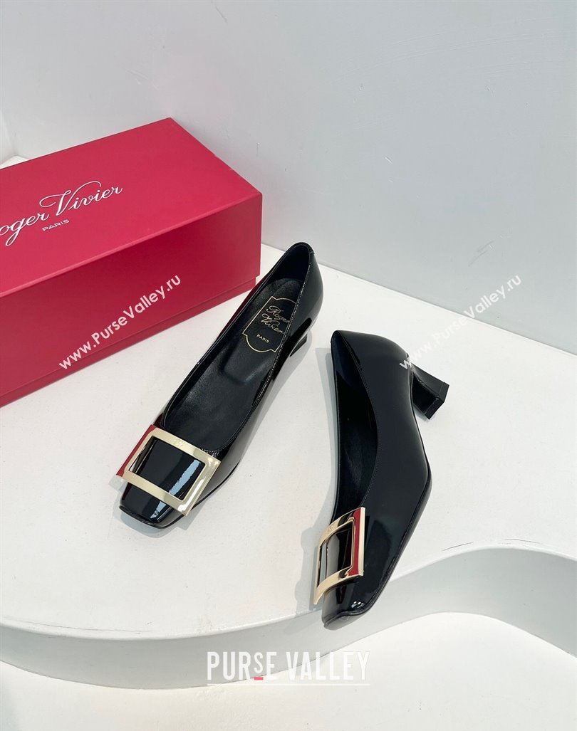 Roger Vivier Trompette Metal Buckle Pumps 4.5cm in Patent Leather Black 2024 0611 (KL-240611148)