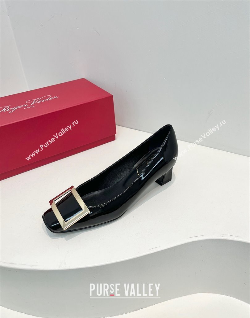 Roger Vivier Trompette Metal Buckle Pumps 4.5cm in Patent Leather Black 2024 0611 (KL-240611148)