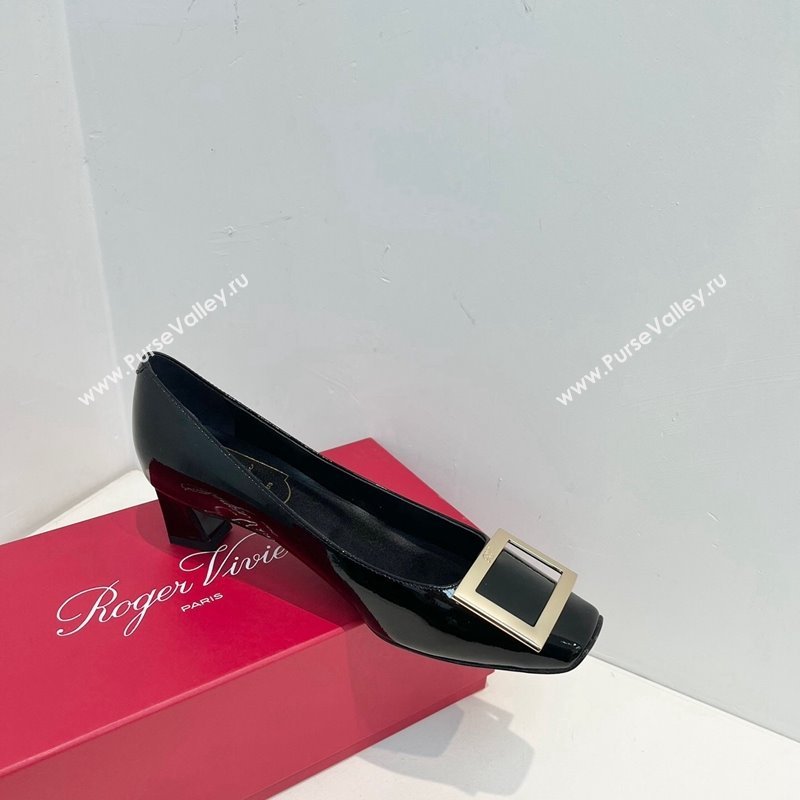 Roger Vivier Trompette Metal Buckle Pumps 4.5cm in Patent Leather Black 2024 0611 (KL-240611148)