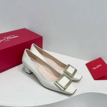 Roger Vivier Belle Vivier Metal Buckle Pumps 4.5cm in Patent Leather White 2024 0611 (KL-240611156)