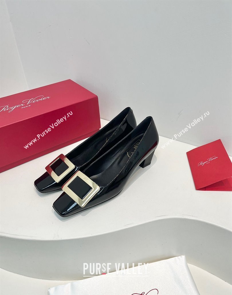 Roger Vivier Belle Vivier Metal Buckle Pumps 4.5cm in Patent Leather Black 2024 0611 (KL-240611159)