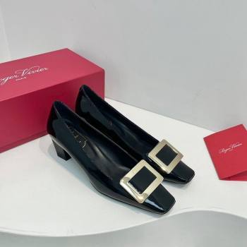 Roger Vivier Belle Vivier Metal Buckle Pumps 4.5cm in Patent Leather Black 2024 0611 (KL-240611159)