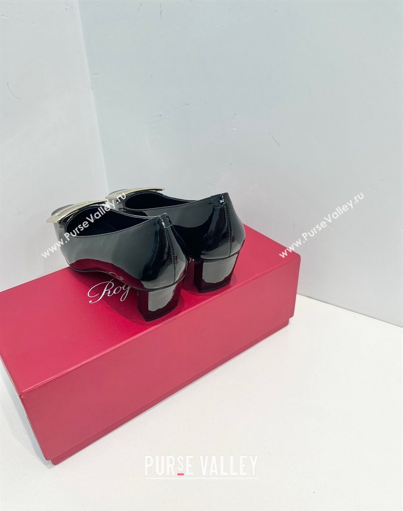 Roger Vivier Belle Vivier Metal Buckle Pumps 4.5cm in Patent Leather Black 2024 0611 (KL-240611159)