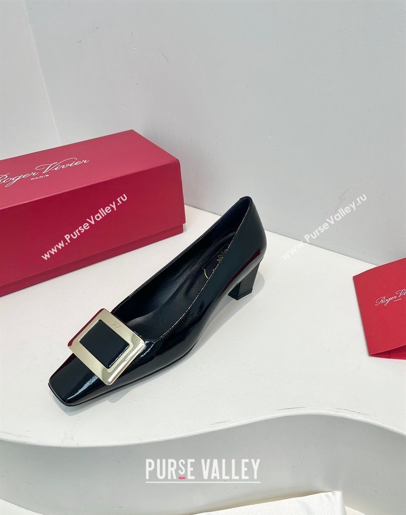 Roger Vivier Belle Vivier Metal Buckle Pumps 4.5cm in Patent Leather Black 2024 0611 (KL-240611159)