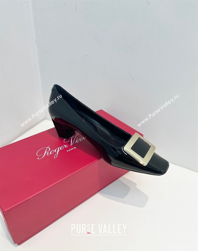 Roger Vivier Belle Vivier Metal Buckle Pumps 4.5cm in Patent Leather Black 2024 0611 (KL-240611159)