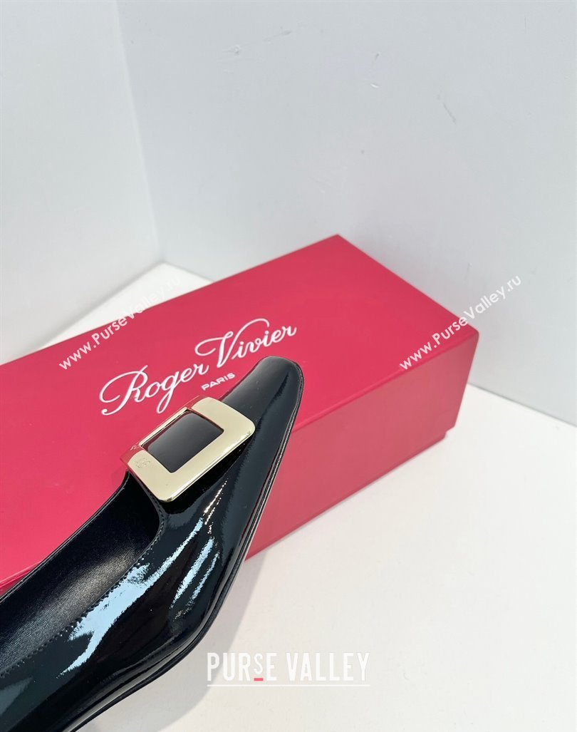 Roger Vivier Belle Vivier Metal Buckle Pumps 4.5cm in Patent Leather Black 2024 0611 (KL-240611159)