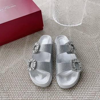 Roger Vivier Slidy Viv Strass Buckle Slides Sandal Silver 2024 0704 (KL-240704038)