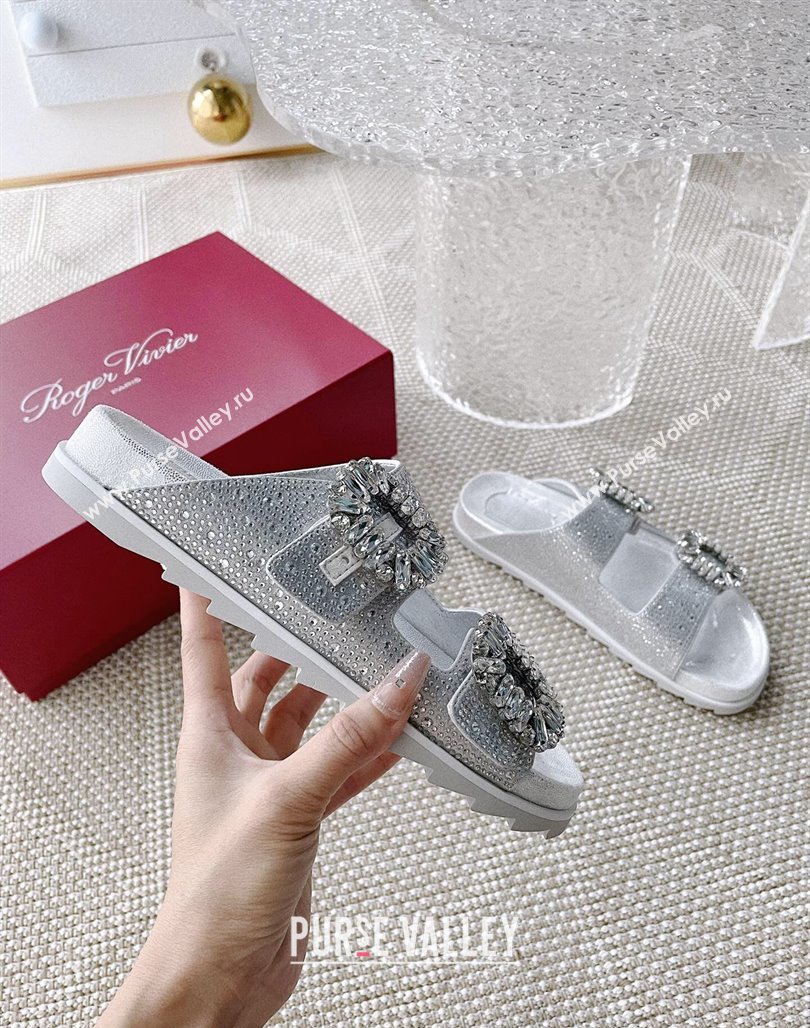 Roger Vivier Slidy Viv Strass Buckle Slides Sandal Silver 2024 0704 (KL-240704038)