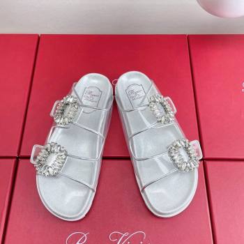 Roger Vivier Slidy Viv Strass Buckle Slides Sandal Clear/Silver 2024 0703 (KL-240704044)