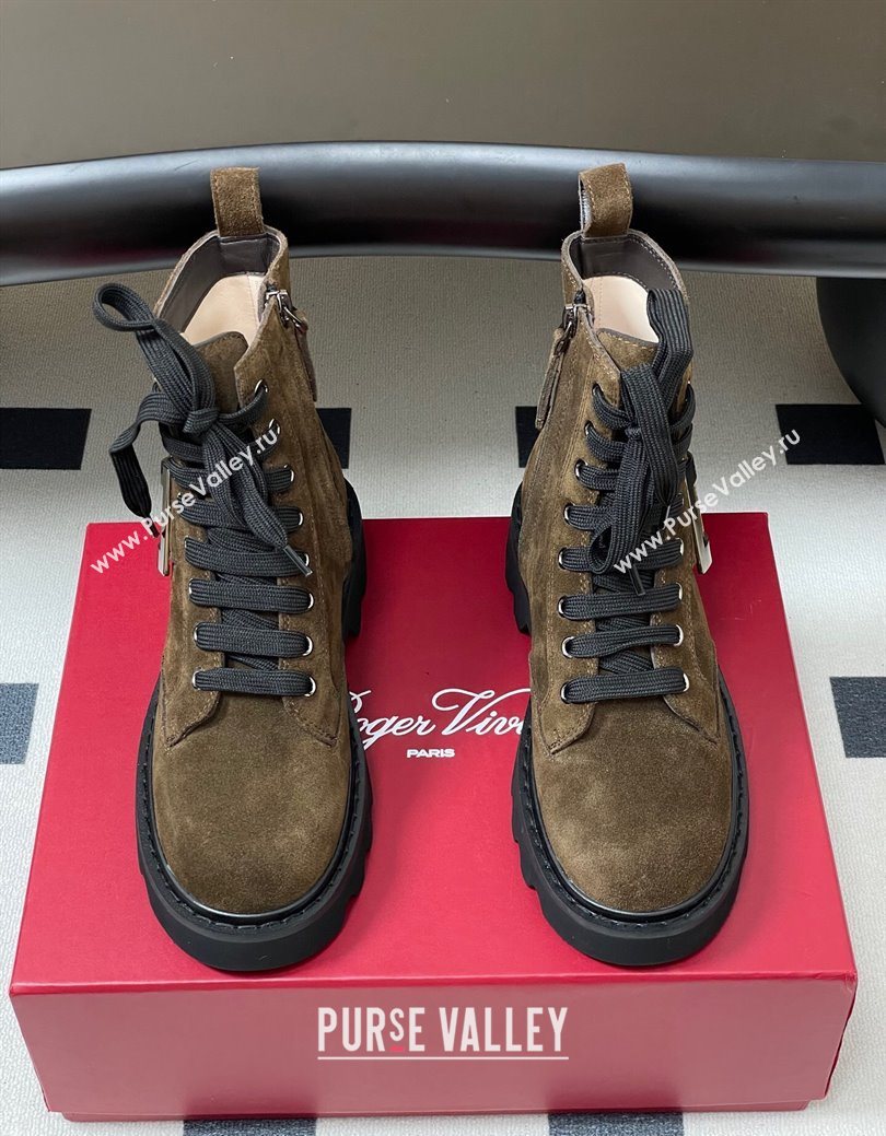 Roger Vivier Viv Rangers Truck Ankle Boots 5cm in Suede with Metal-Tone Buckle Brown 2025 (MD-251030065)