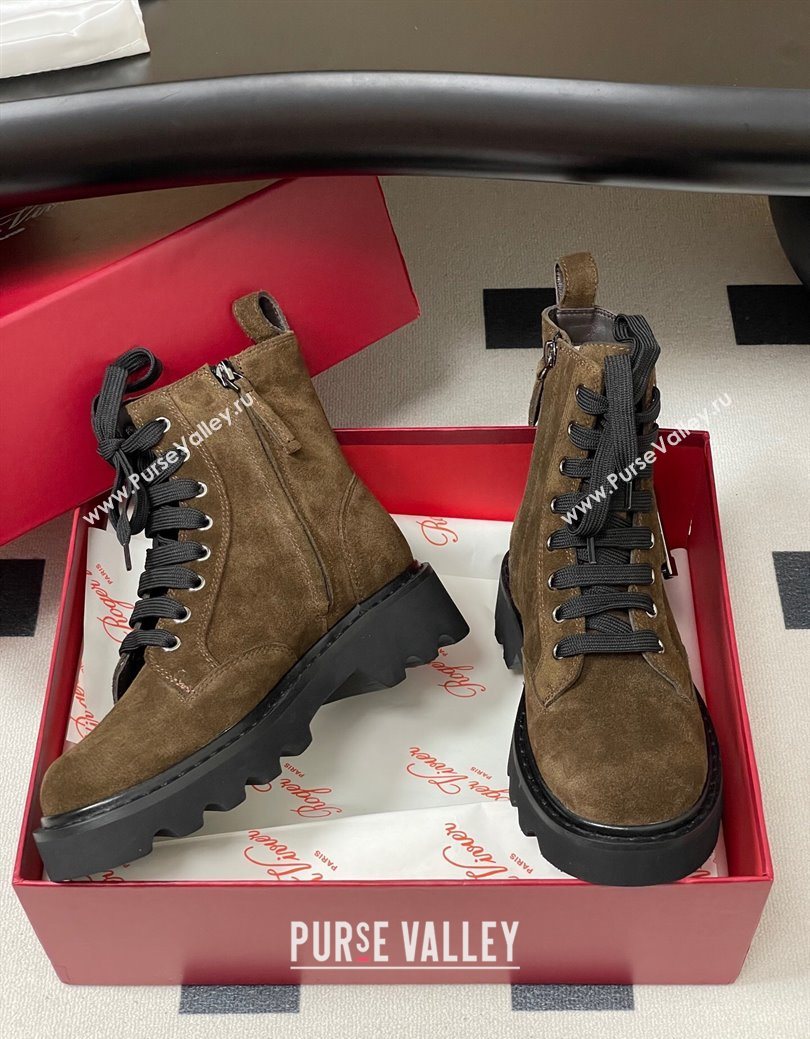 Roger Vivier Viv Rangers Truck Ankle Boots 5cm in Suede with Metal-Tone Buckle Brown 2025 (MD-251030065)