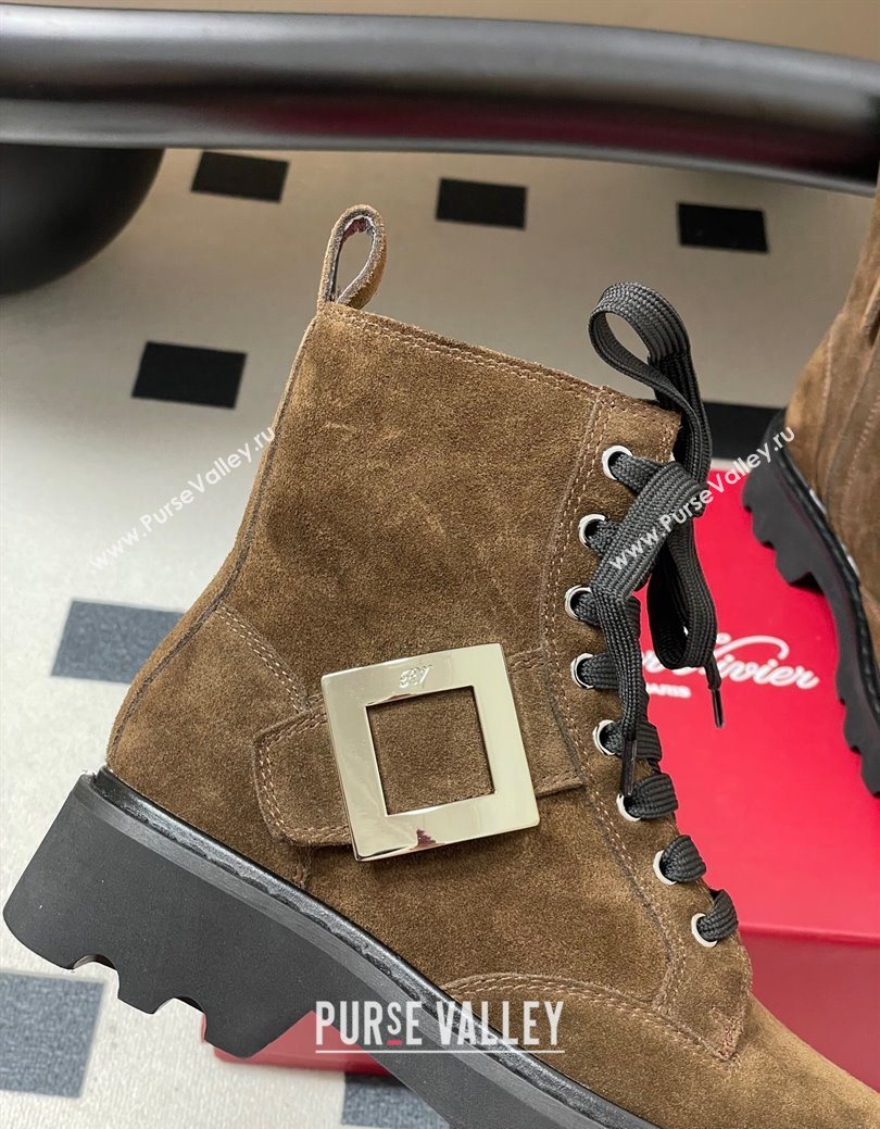Roger Vivier Viv Rangers Truck Ankle Boots 5cm in Suede with Metal-Tone Buckle Brown 2025 (MD-251030065)
