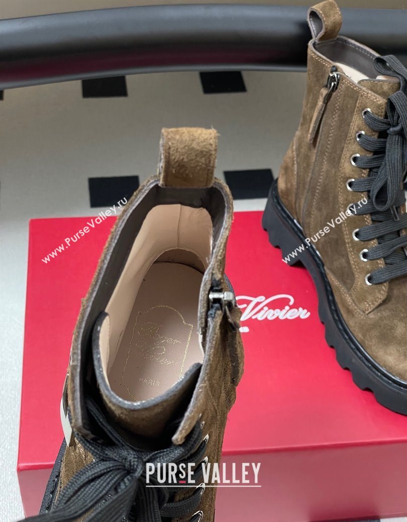 Roger Vivier Viv Rangers Truck Ankle Boots 5cm in Suede with Metal-Tone Buckle Brown 2025 (MD-251030065)