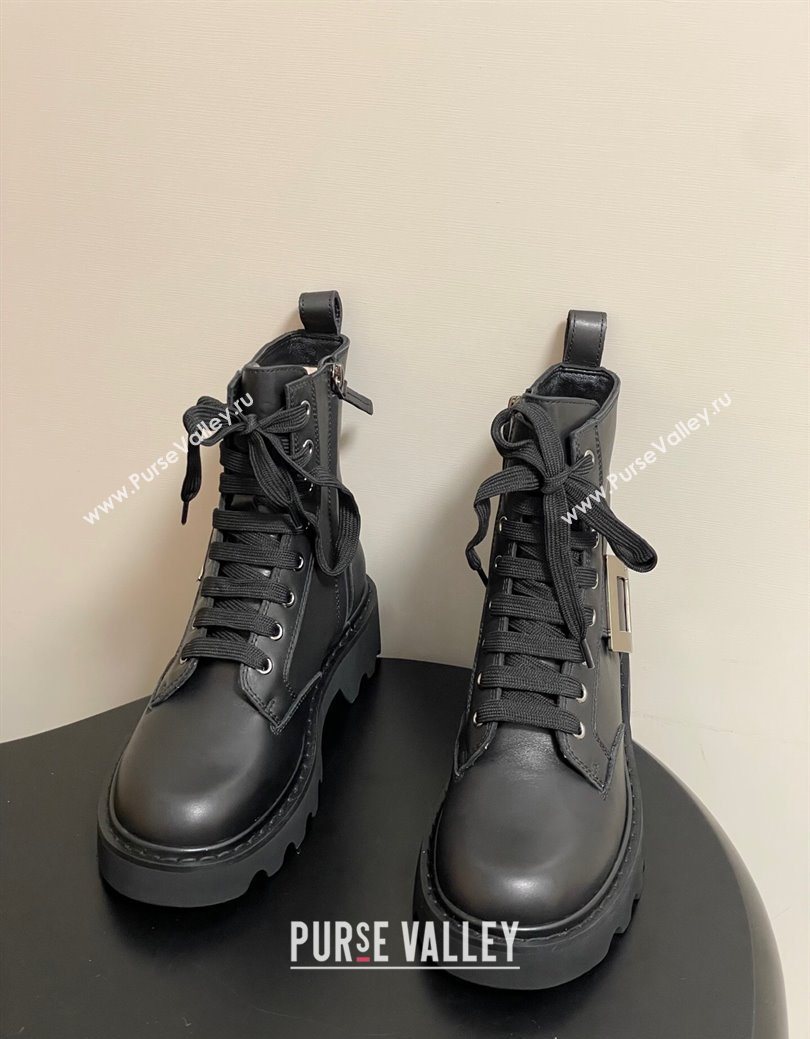 Roger Vivier Viv Rangers Truck Ankle Boots 5cm in Leather with Metal-Tone Buckle Black 2025 (MD-251030064)
