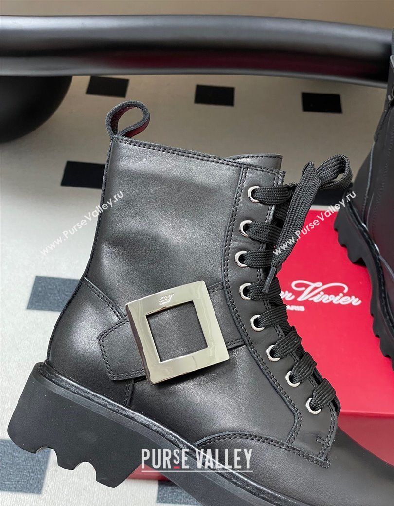 Roger Vivier Viv Rangers Truck Ankle Boots 5cm in Leather with Metal-Tone Buckle Black 2025 (MD-251030064)