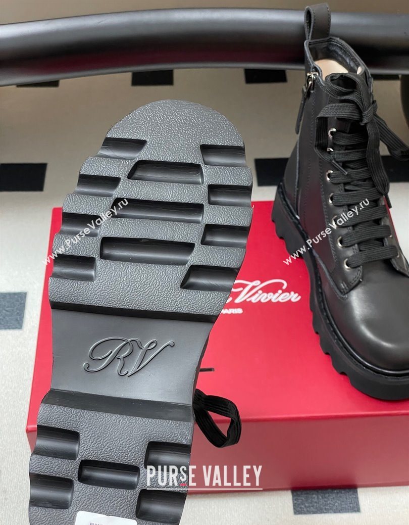 Roger Vivier Viv Rangers Truck Ankle Boots 5cm in Leather with Metal-Tone Buckle Black 2025 (MD-251030064)