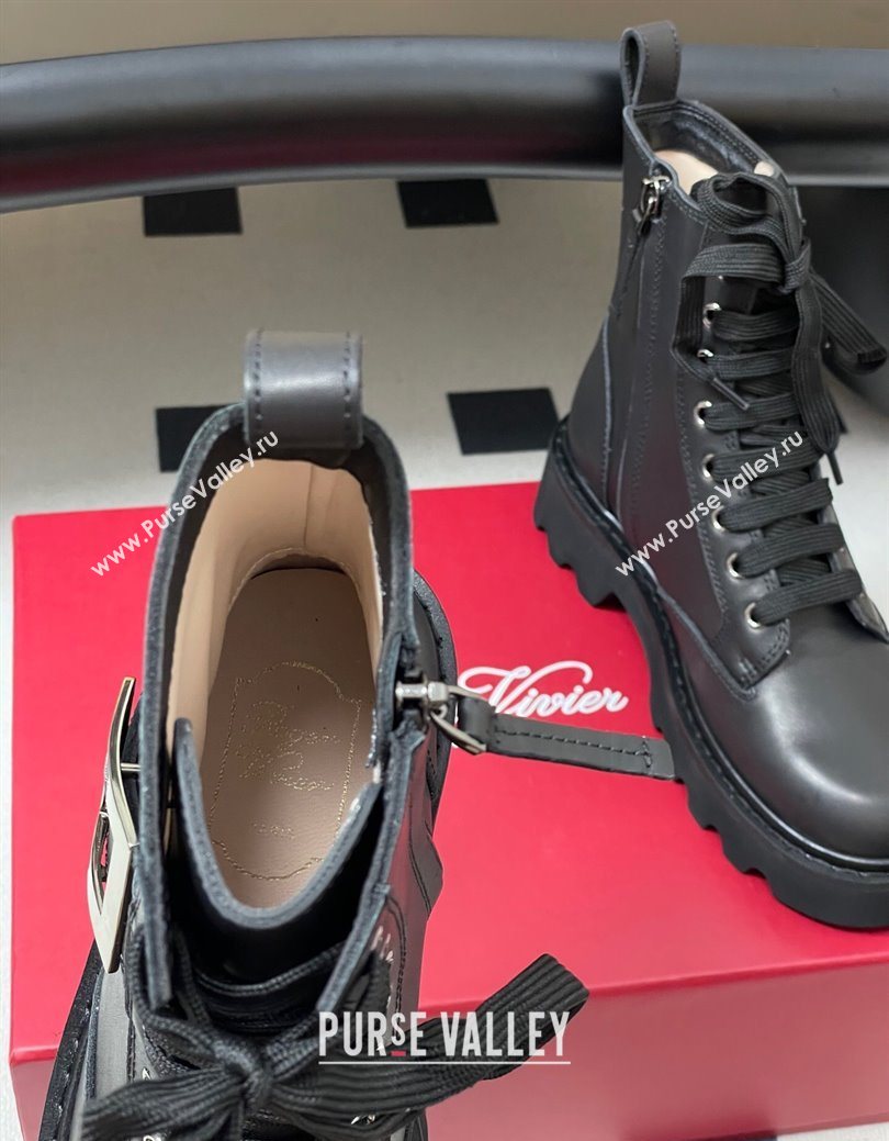 Roger Vivier Viv Rangers Truck Ankle Boots 5cm in Leather with Metal-Tone Buckle Black 2025 (MD-251030064)