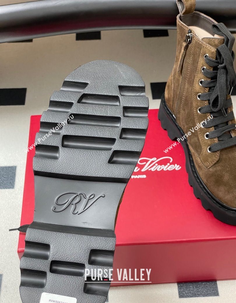 Roger Vivier Viv Rangers Truck Ankle Boots 5cm in Suede with Strass Buckle Brown 2025 (MD-251212030)