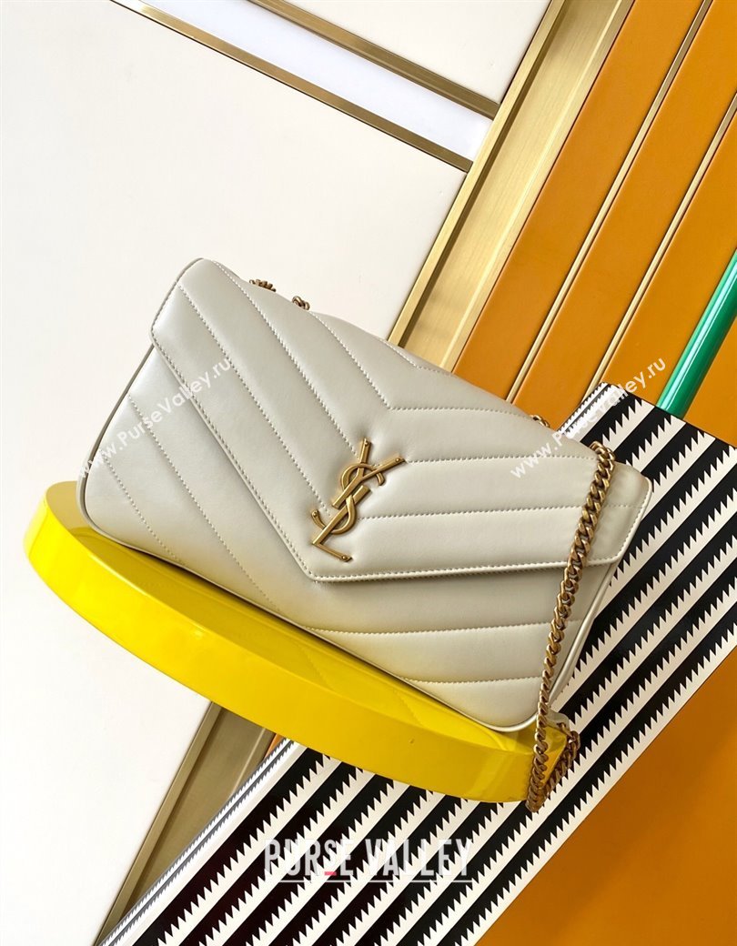 Saint Laurent Loulou Medium Bag in Matelasse Lambskin White 2025 801439 (YY-250206018)