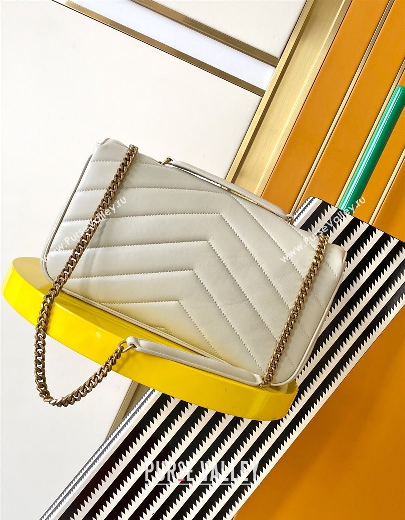 Saint Laurent Loulou Medium Bag in Matelasse Lambskin White 2025 801439 (YY-250206018)