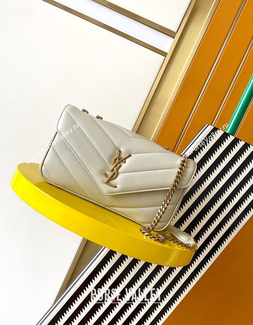 Saint Laurent Loulou Small Bag in Matelasse Lambskin White 2025 801437 (YY-250206022)