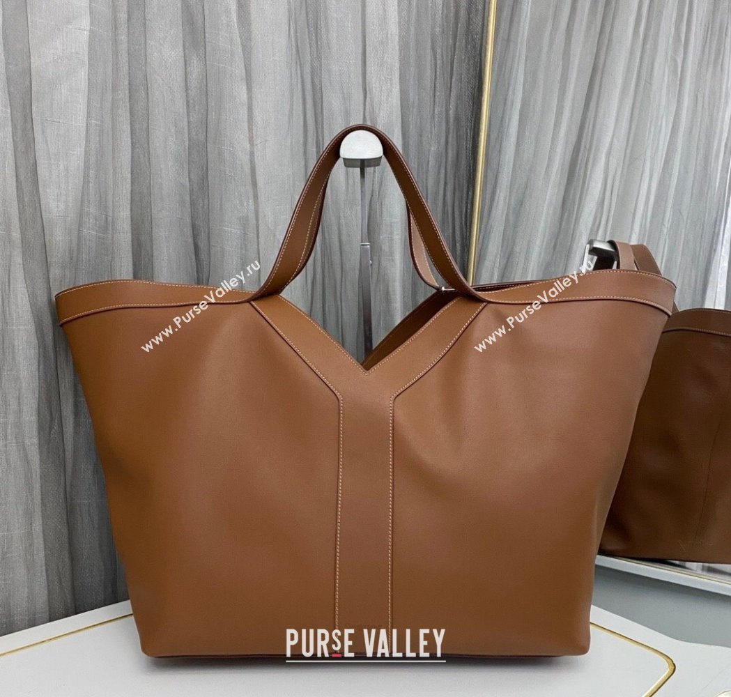 Saint Laurent Y Tote Bag in Leather Caramel Brown 2025 817602 (nana-250206009)