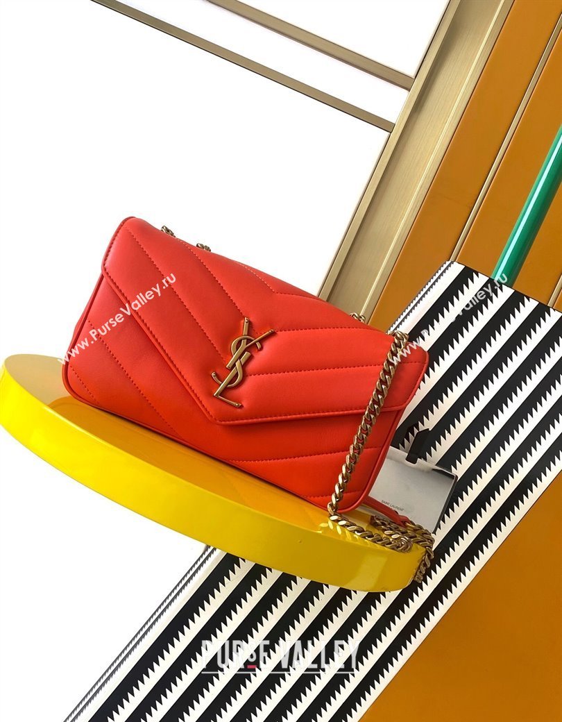 Saint Laurent Loulou Small Bag in Matelasse Lambskin Celosia Red 2025 801437 (YY-250206023)