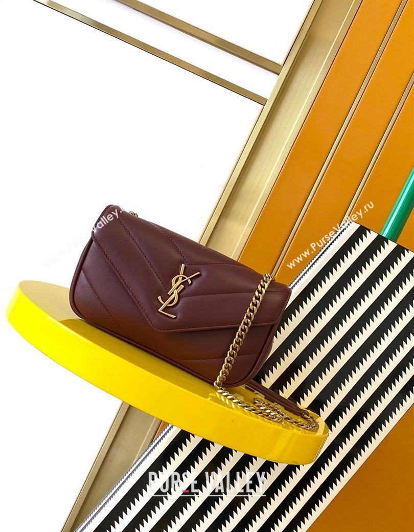 Saint Laurent Loulou Mini Bag in Matelasse Lambskin Burgundy 2025 821749 (YY-250206032)