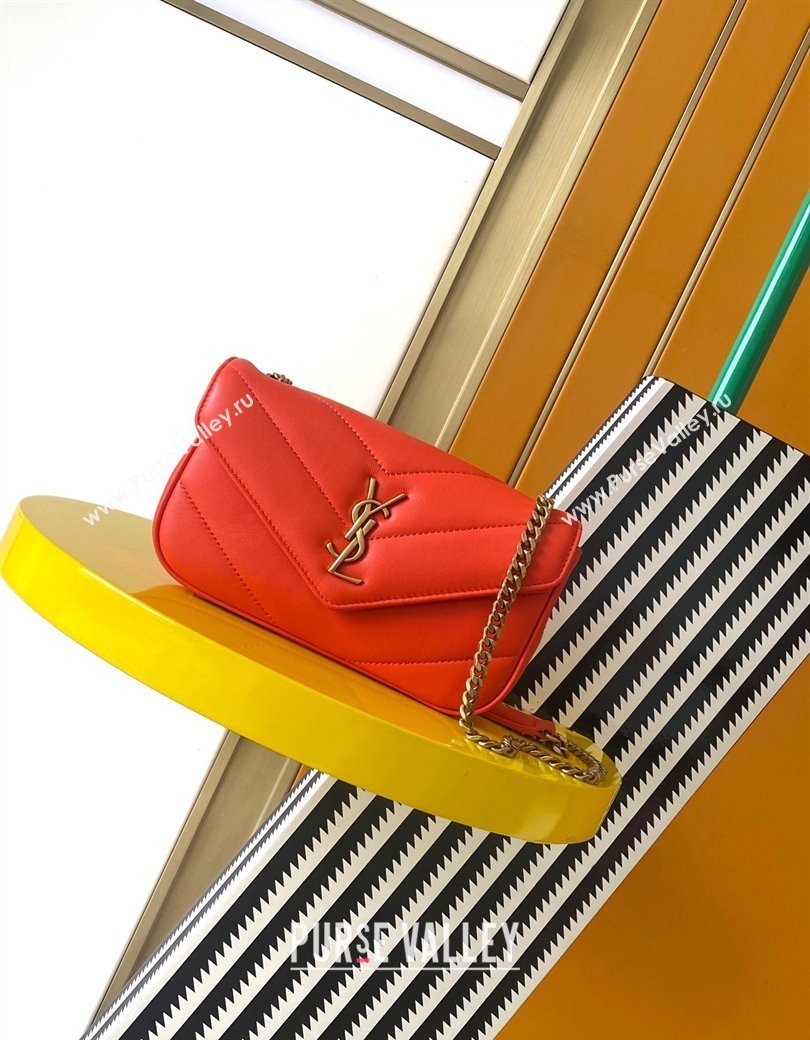 Saint Laurent Loulou Mini Bag in Matelasse Lambskin Celosia Red 2025 821749 (YY-250206033)