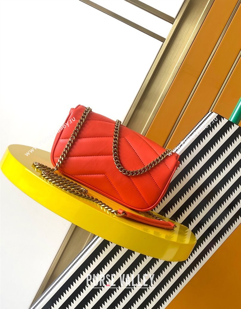 Saint Laurent Loulou Mini Bag in Matelasse Lambskin Celosia Red 2025 821749 (YY-250206033)