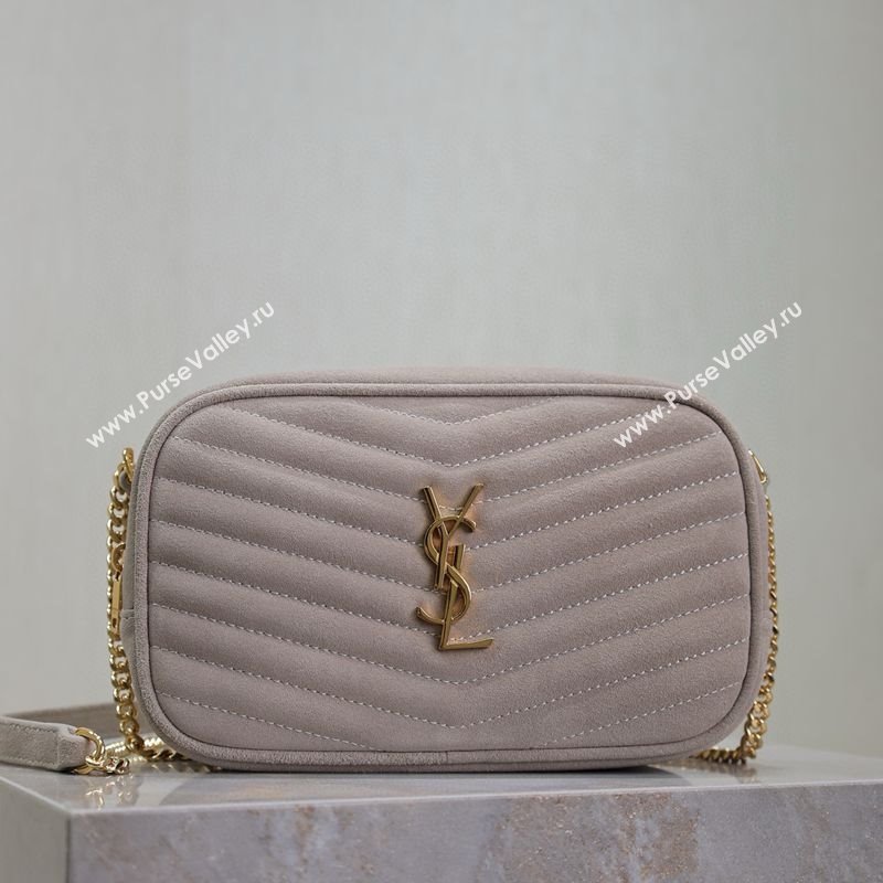 Saint Laurent Lou Mini Chain Camera Bag in Matelasse Suede 585040 Grey 2025 (YY-250206047)