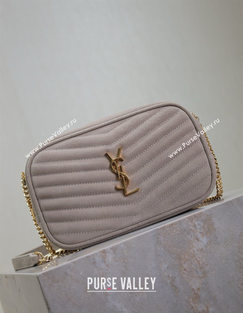 Saint Laurent Lou Mini Chain Camera Bag in Matelasse Suede 585040 Grey 2025 (YY-250206047)