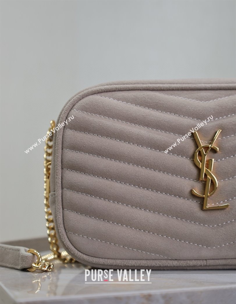 Saint Laurent Lou Mini Chain Camera Bag in Matelasse Suede 585040 Grey 2025 (YY-250206047)