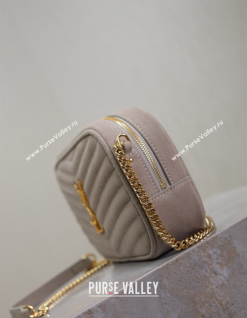 Saint Laurent Lou Mini Chain Camera Bag in Matelasse Suede 585040 Grey 2025 (YY-250206047)