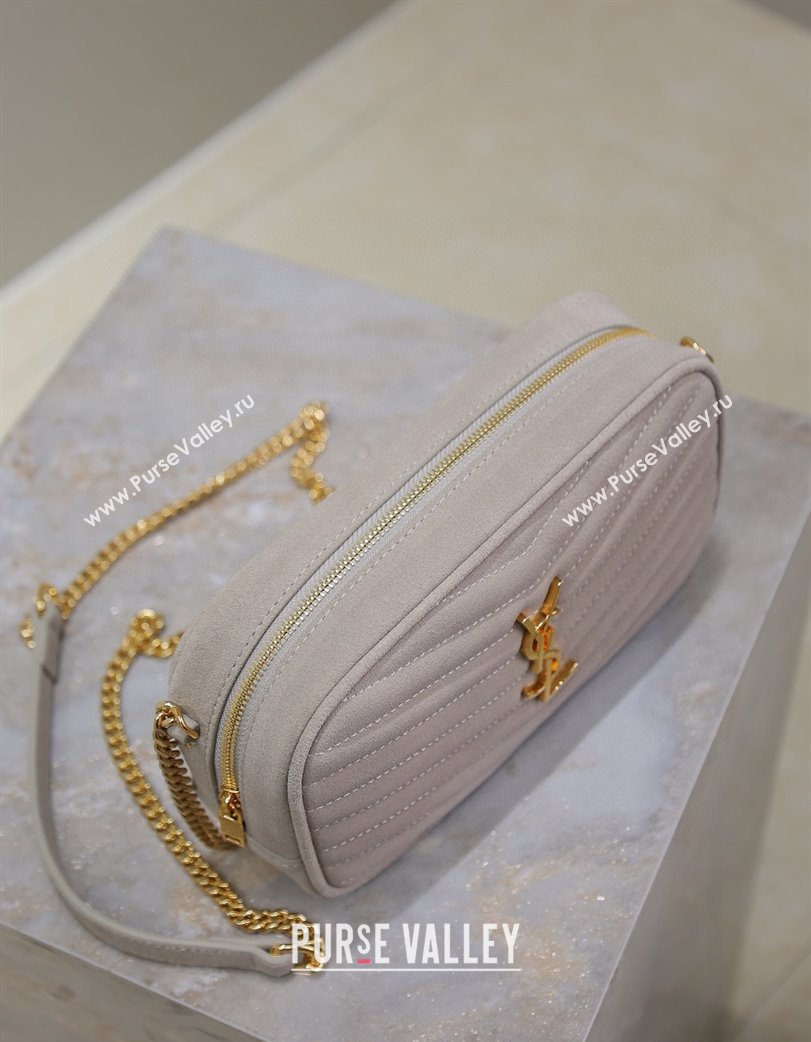 Saint Laurent Lou Mini Chain Camera Bag in Matelasse Suede 585040 Grey 2025 (YY-250206047)
