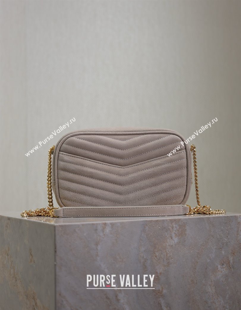Saint Laurent Lou Mini Chain Camera Bag in Matelasse Suede 585040 Grey 2025 (YY-250206047)