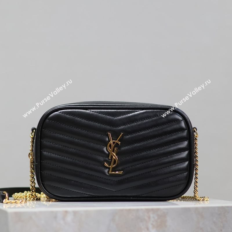 Saint Laurent Lou Mini Chain Camera Bag in Matelasse Leather 585040 Black/Gold 2025 (YY-250206049)