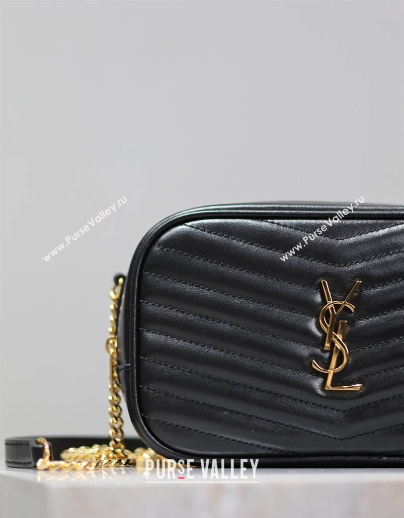 Saint Laurent Lou Mini Chain Camera Bag in Matelasse Leather 585040 Black/Gold 2025 (YY-250206049)